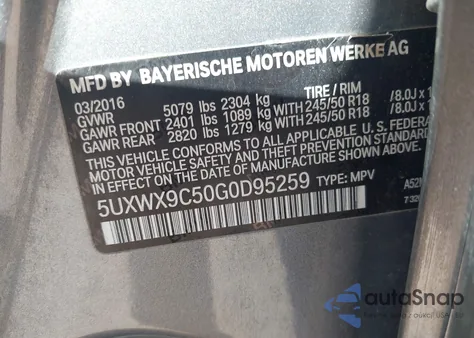 2016 BMW X3 xDrive28I from USA, damaged, VIN 5UXWX9C50G0D95259
